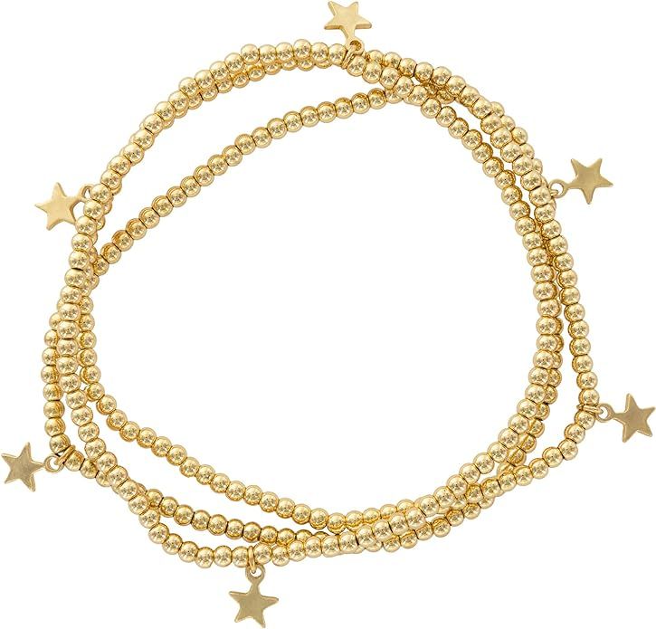And Lovely 14K Gold or Silver Plated Bead Stretch Bracelet with 14K Gold Plated Star Charm - Stac... | Amazon (US)