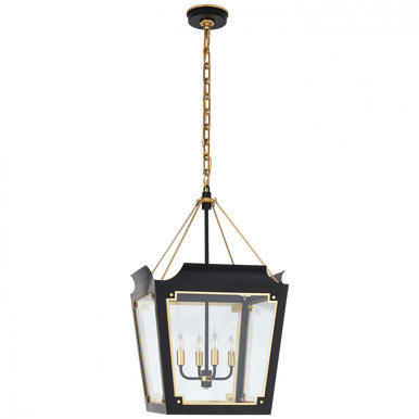 Caddo Lantern Pendant, 4-Light, Matte Black, Gild, Clear Glass, 19"W (JN 5020MBK/G-CG CLW5L) | Lighting Reimagined