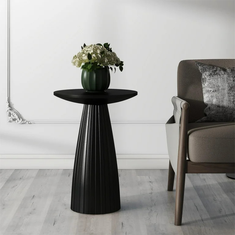 Solid Wood Round Top Pedestal End Table Pedestal Side Table Black Accent Table for Living Room Fu... | Walmart (US)