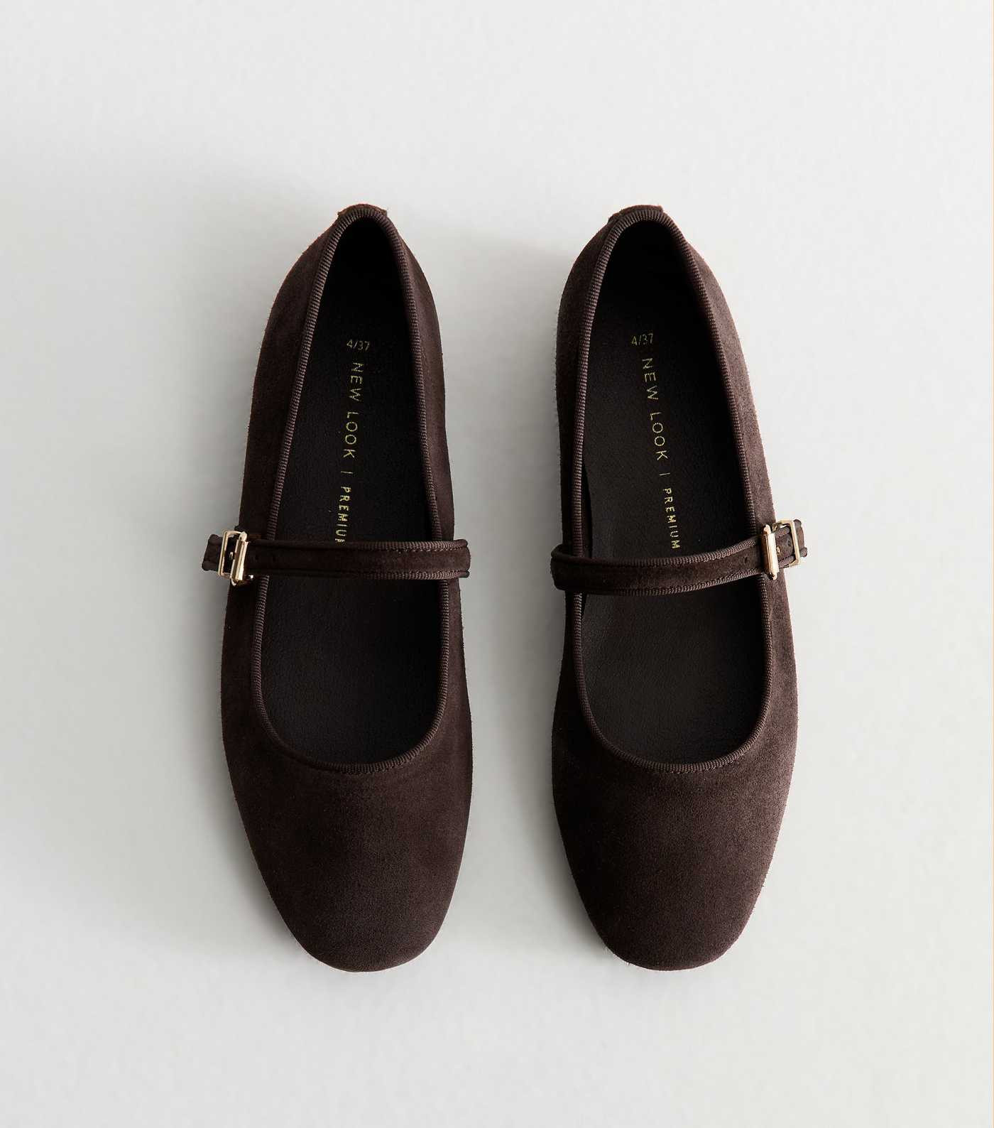 Premium Dark Brown Real Suede Mary Jane Ballet Flats | New Look | New Look (UK)