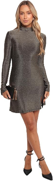 Petal & Pup Women's Taylor Metallic Mini Dress-Gold | Amazon (US)