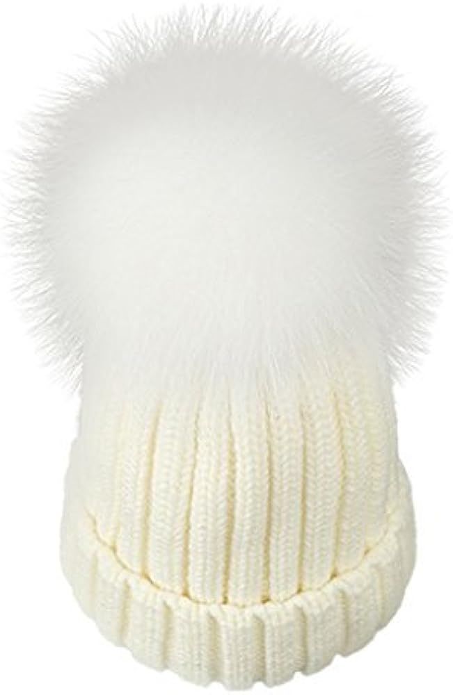 Women Winter Kintted Beanie Hats with Real Fox Fur Pom Pom | Amazon (US)
