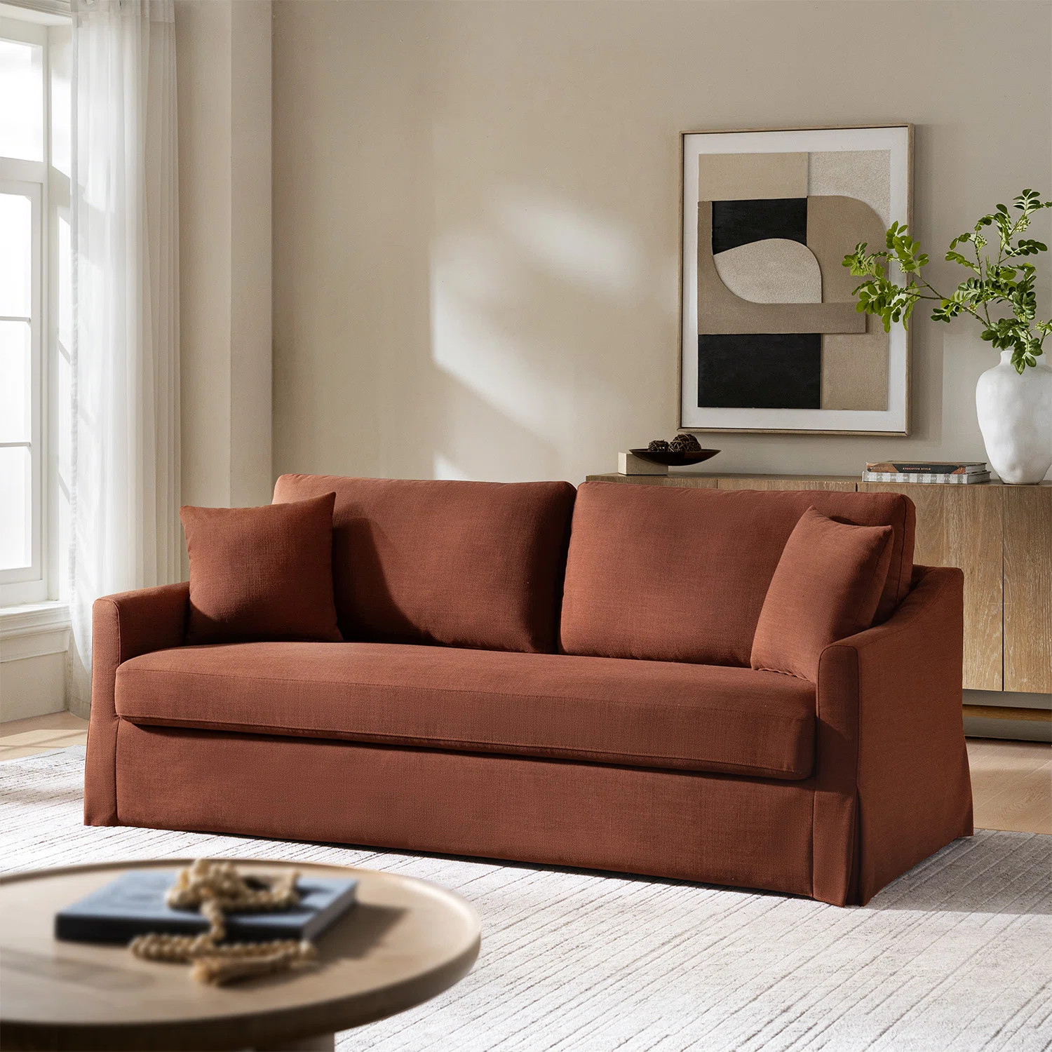 Wimberly 80.5" Farmhouse Upholstered Slipcovered Sofa | Wayfair North America