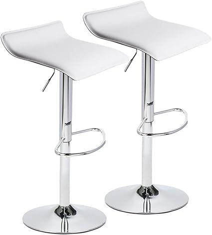 Set of 2 Adjustable Swivel Barstools, PU Leather with Chrome Base, Gaslift Pub Counter Chairs ,Wh... | Amazon (US)