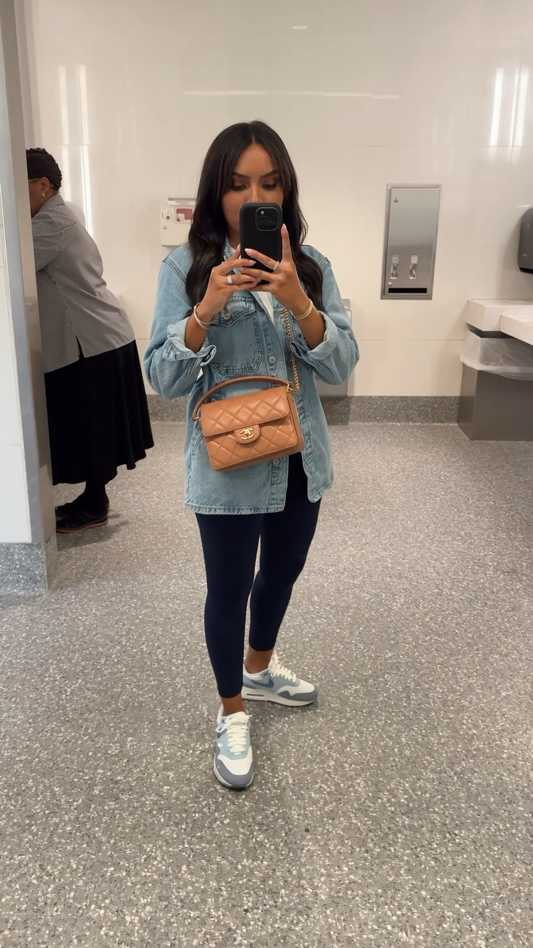 Travel airport outfit!
Jacket - old, similar linked
Tee size xs petite TTS
Leggings size medium short - I like to size up a size
Sneakers size 6.5 TTS 

#LTKStyleTip #LTKPetite #LTKSaleAlert