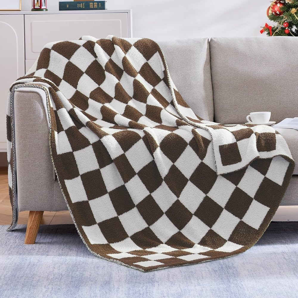 WRENSONGE Checkered Throw Blanket, Coffee Soft Cozy Fluffy Warm Hand Made Throw Blankets for Couc... | Amazon (US)