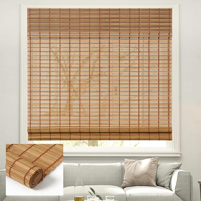 Kokorona Cordless Bamboo Roller Blinds, Light Filtering Bamboo Shades for Indoor Windows, Natural... | Amazon (US)