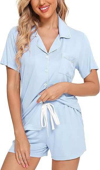 Leikar Womens Button Down Pajama Sets Bride Pajamas Sets Sleepwear Shorts Lounge Set | Amazon (US)