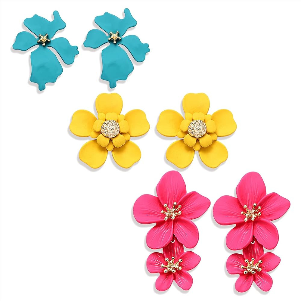 CEALXHENY Flower Dangle Earrings Boho Layered Floral Petal Drop Earrings Statement Stud Earring f... | Amazon (US)