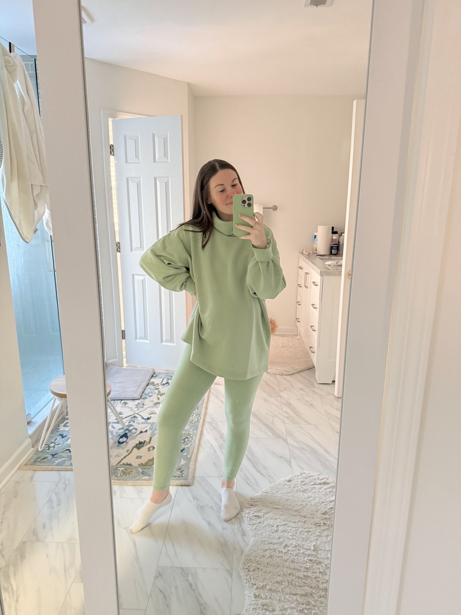 Old navy sale! My top is 50% off and leggings are 60% off (only $17 today!). The top runs big in my opinion. Love this celery green color. 💚  Perfect for a growing bump. (I’m 7.5 months pregnant here). 

Atheleisure, clearance, matching set, comfy and cute clothes, maternity clothes 

#LTKootd #LTKmomlife #LTKSaleAlert