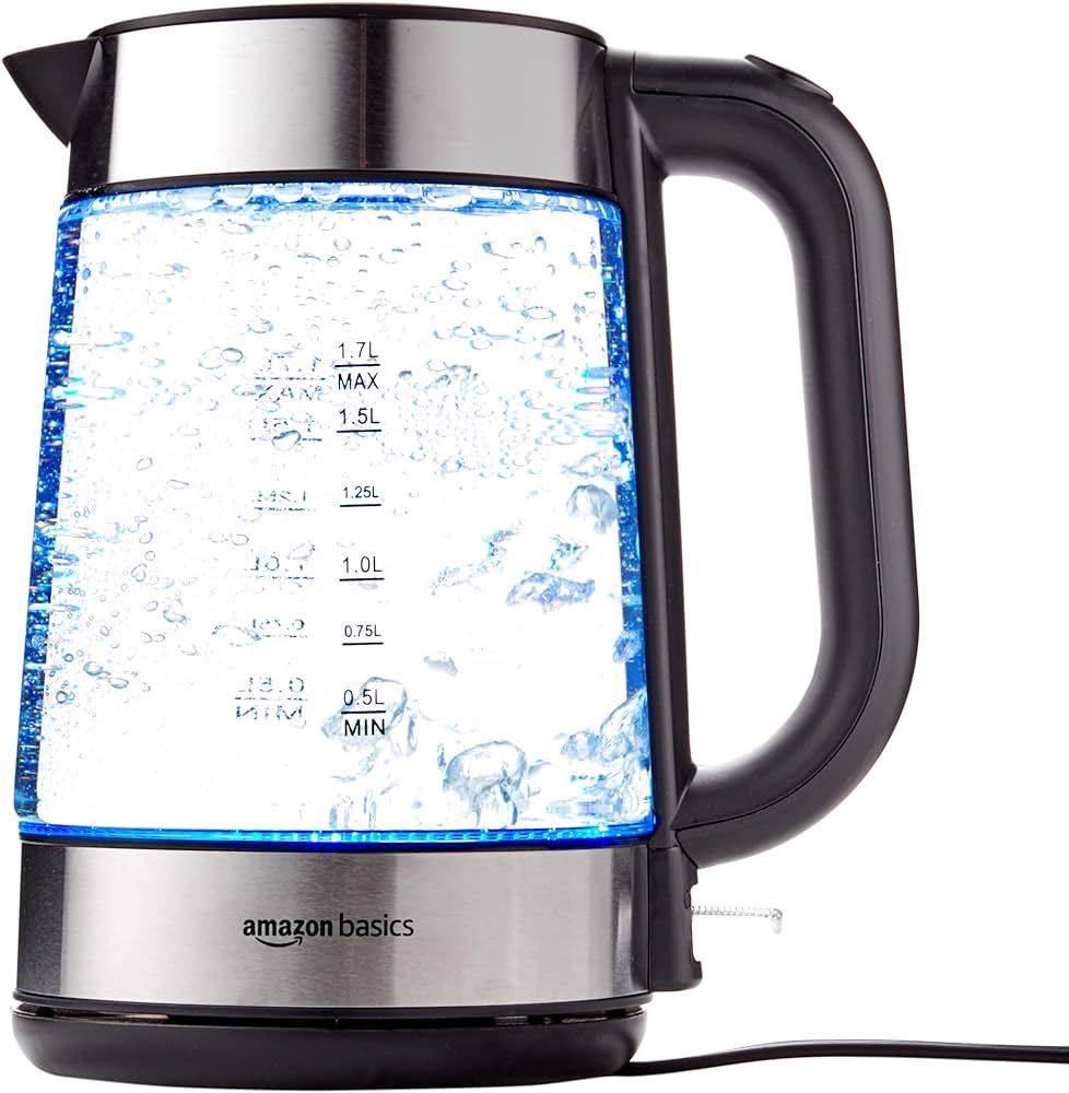 Amazon Basics Electric Glass and Steel Hot Tea Water Kettle, 1.7-Liter, Black and Sliver | Amazon (US)