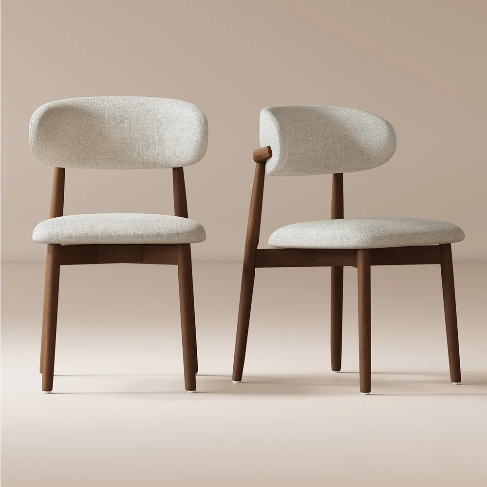 Hernest | Modern Set of 2 Upholstered Dining Chair with Ash Wood Frame | Hernest