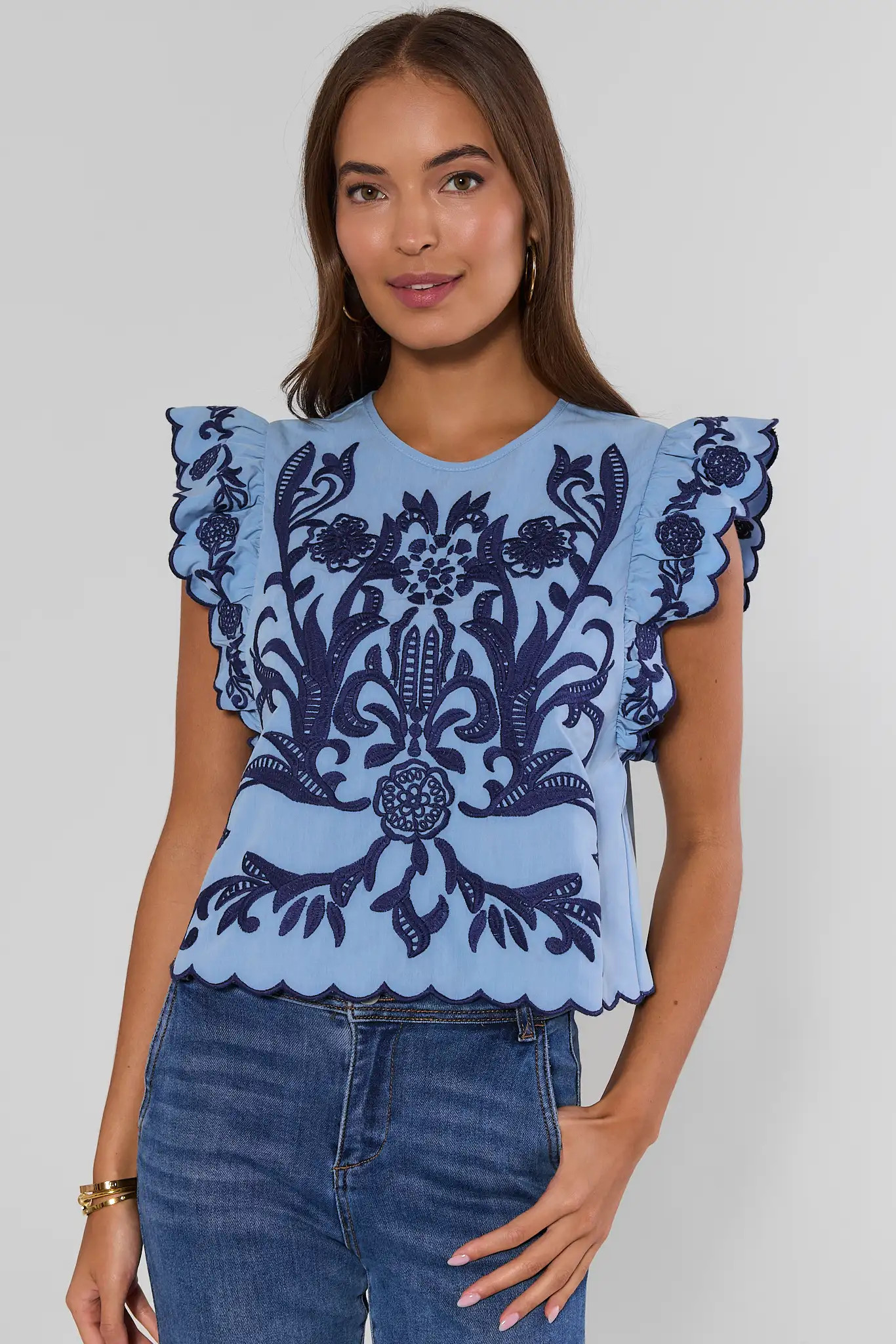 Bradley Blue Embroidered Top by THML | Avara