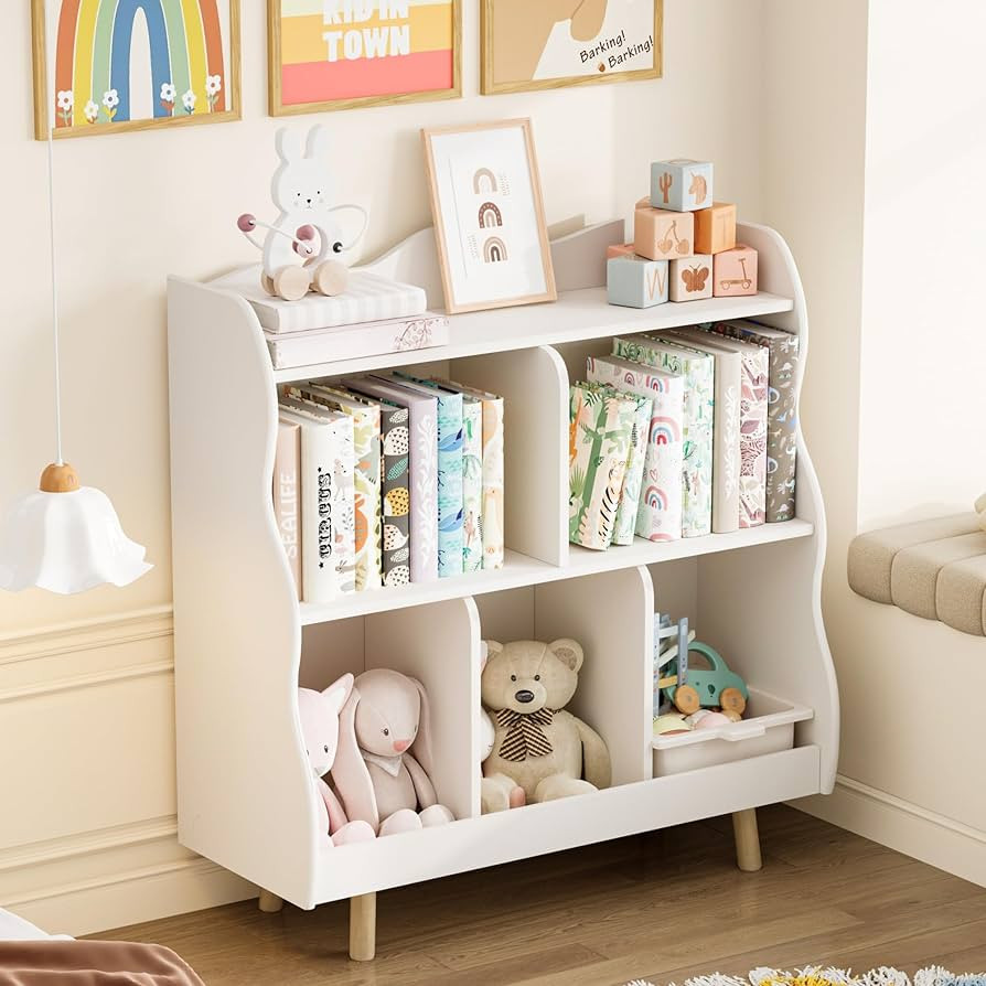 Treocho Kids Bookshelf and Toy Storage Orangizer, 3-Tier, Curve | Amazon (US)
