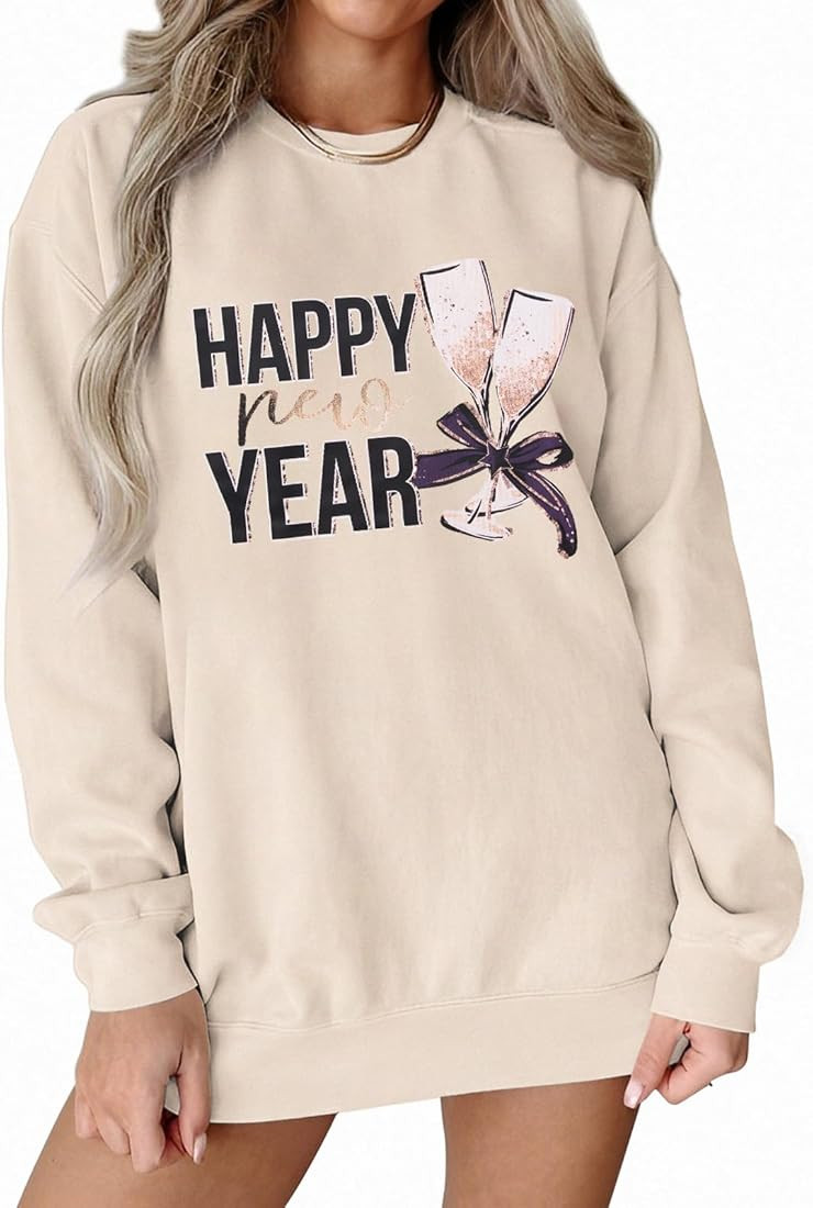 Ritatte Happy New Year Sweatshirt Women Cute Wine Glass Graphic Long Sleeve Shirt New Years Eve O... | Amazon (US)