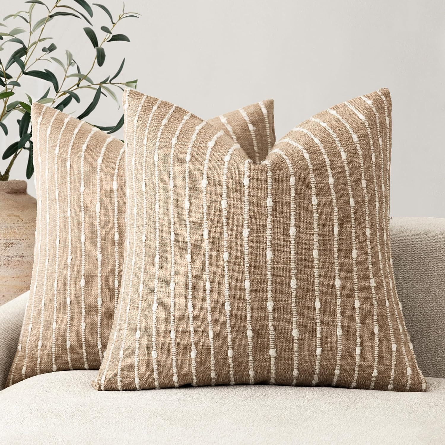 Foindtower Decorative Striped Boucle Throw Pillow Covers 18x18 Inch Camel | Amazon (US)