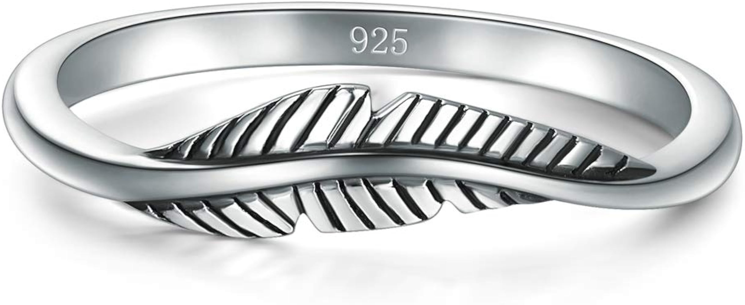 BORUO 925 Sterling Silver Ring, Feather Ring Size 4-12 | Amazon (US)
