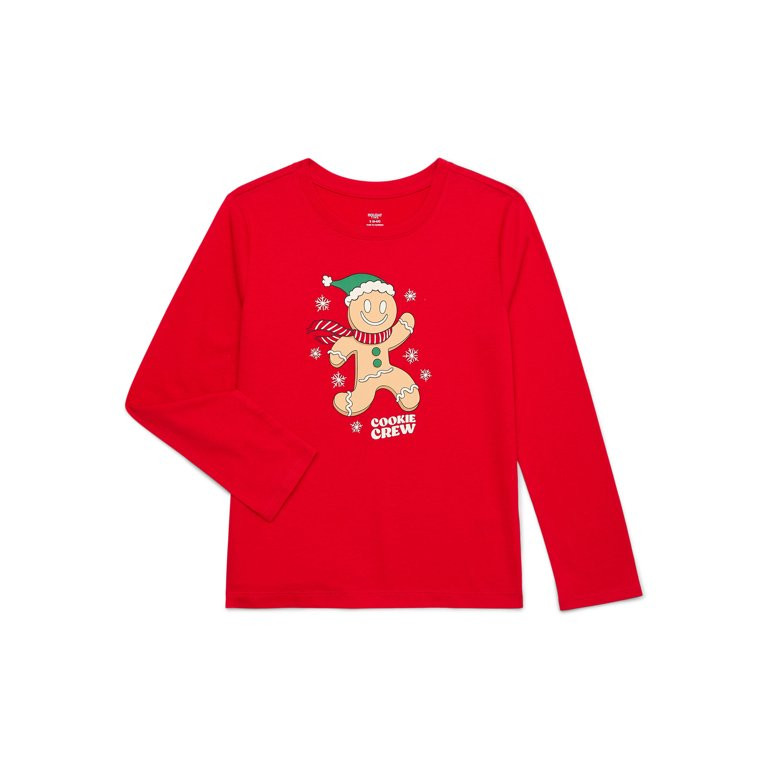 Holiday Time Girls Christmas Cookie Crew Graphic Tee with Long Sleeves, Sizes 4-18 | Walmart (US)
