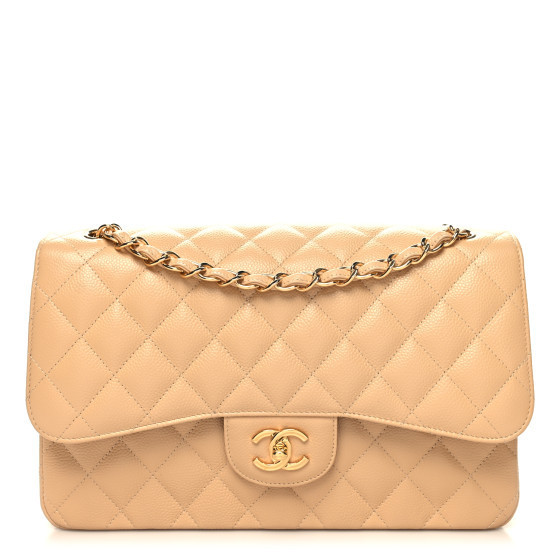 Caviar Quilted Jumbo Double Flap Beige Clair | FASHIONPHILE (US)