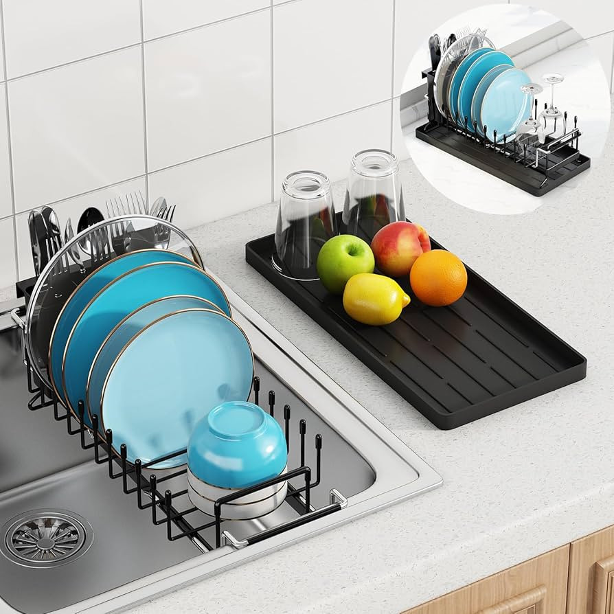 ANTOPY Sink Dish Drying Rack - Expandable Small Dish Rack Over Sink with Silicone Drying Tray, in... | Amazon (US)