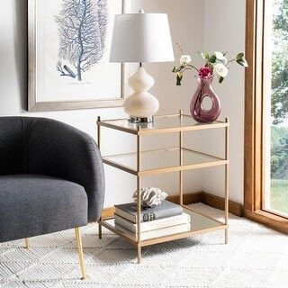 SAFAVIEH Noelia 3-Tier Accent Table - 22" W x 18" L x 26.5" H - Polished Gold/ Clear Tempered Gla... | Bed Bath & Beyond