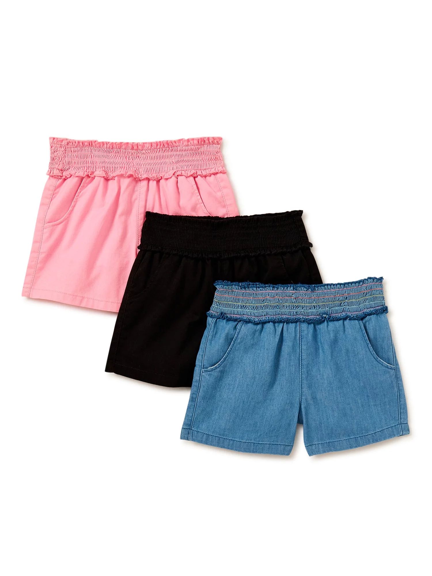 Garanimals Baby Girls & Toddler Girls Ruched Waist Shorts, 3-Pack, Sizes 12M-5T | Walmart (US)