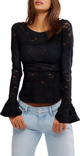 Bell Sleeve Sheer Cotton Blend Lace Top | Nordstrom
