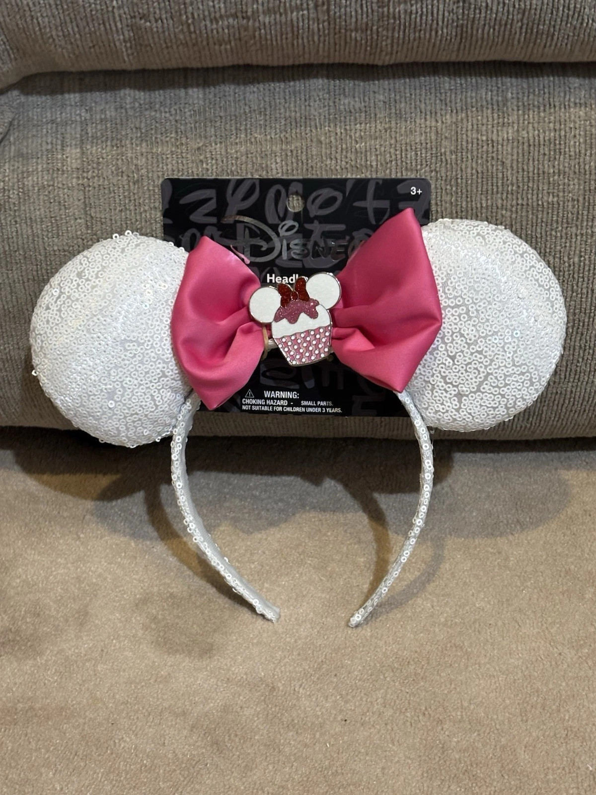 Disney x Aldi White Sequin Pink Bow w/ Cupcake Charm Accent Minnie Ears 2026 NEW | eBay | eBay US
