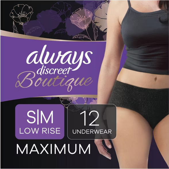 Always Discreet Boutique Low-Rise Postpartum Incontinence Underwear - Maximum Absorbency - Black | Target