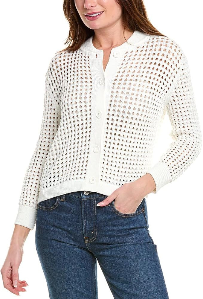 Vince Camuto Womens Open Knit Cardigan, XL, White | Amazon (US)