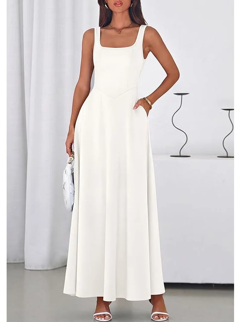 PRETTYGARDEN Womens Summer Dresses Sleeveless Elegant Square Neck Aline Swing Maxi Beach Wedding ... | Walmart (US)