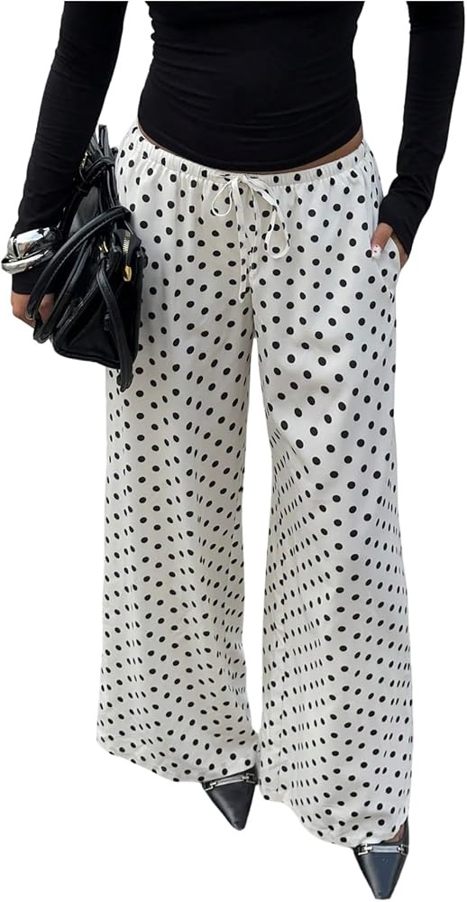 SHENHE Women's Summer Linen Low Rise Drawstring Wide Leg Beach Palazzo Pants Trousers | Amazon (US)