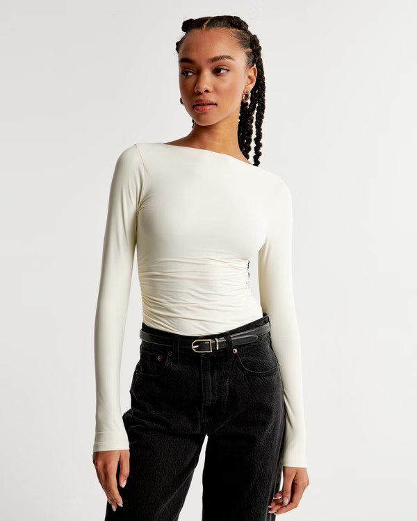 Soft Matte Long-Sleeve Ruched Bodysuit | Abercrombie & Fitch (US)