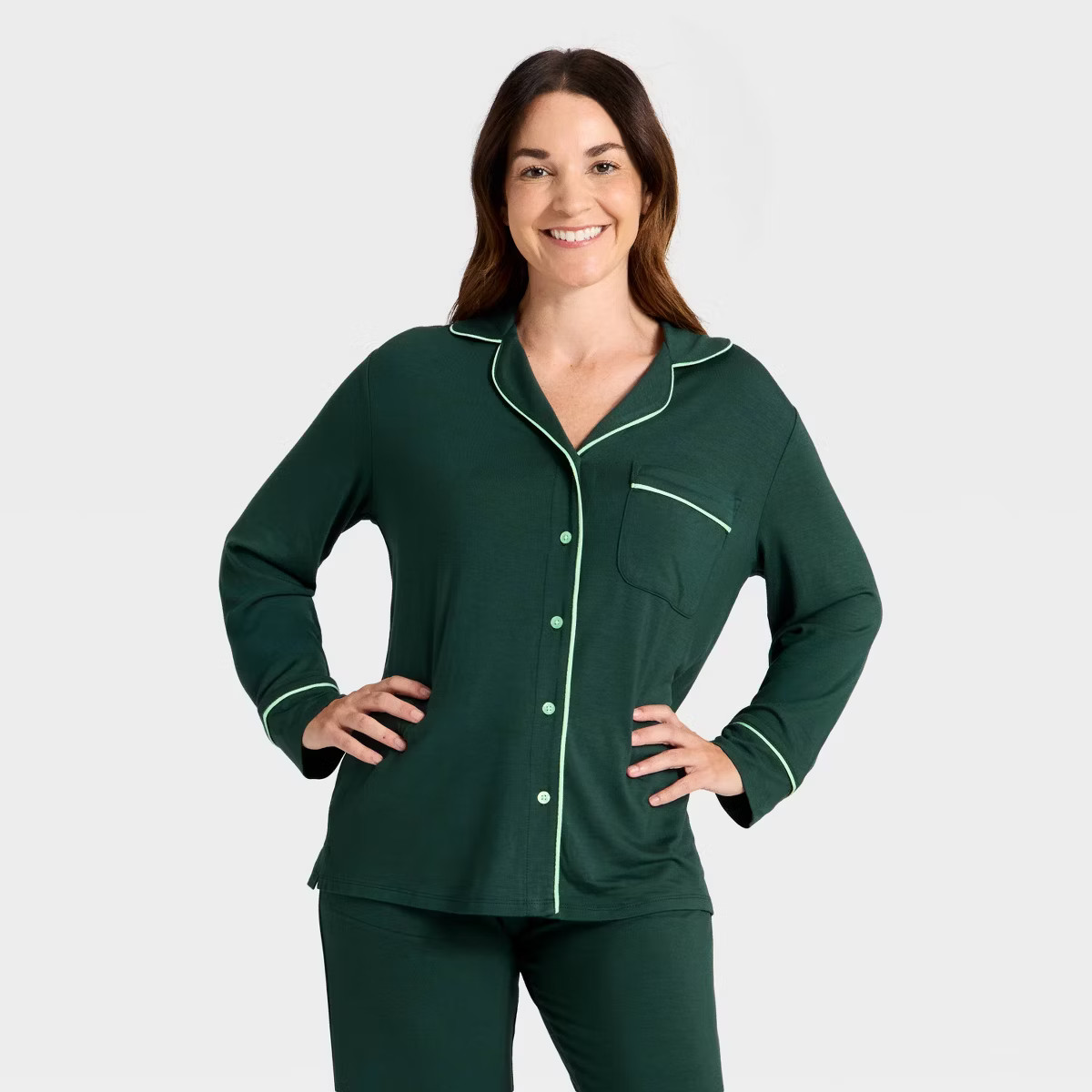 Women's Cloud Knit Modal Long Sleeve Notch Collar Top and Pants Pajama Set - Auden™ | Target