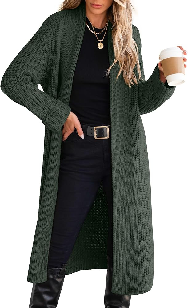ANRABESS Women Knit Long Cardigan Long Sleeve Open Front Lapel Oversized Sweater Coat 2024 Fall D... | Amazon (US)