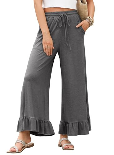 EVALESS Wide Leg Pants Woman Drawstring Elastic High Waisted Loose Soft Comfy Palazzo Pants Trous... | Amazon (US)