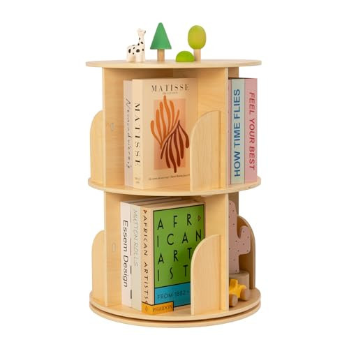 OOOK 2 Tier Rotating Bookshelf, Small Corner Bookshelf Floor Standing Wooden Narrow Bookcase Organizer for Kidsroom, Bedroom, Living Room | Amazon (US)