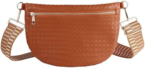 Woven Crossbody Bags for Women Leather Belt Bum Sling Purse Fanny Waist Pack Chest Shoulder Bag f... | Amazon (US)
