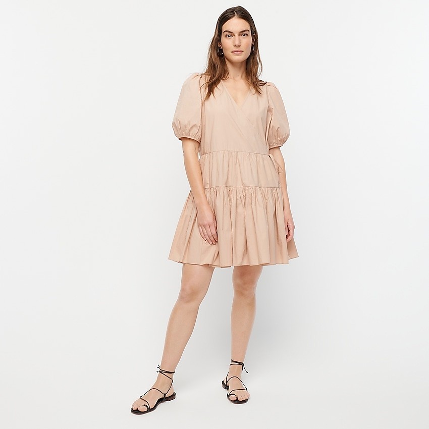 Puff-sleeve cotton poplin wrap dress | J. Crew US