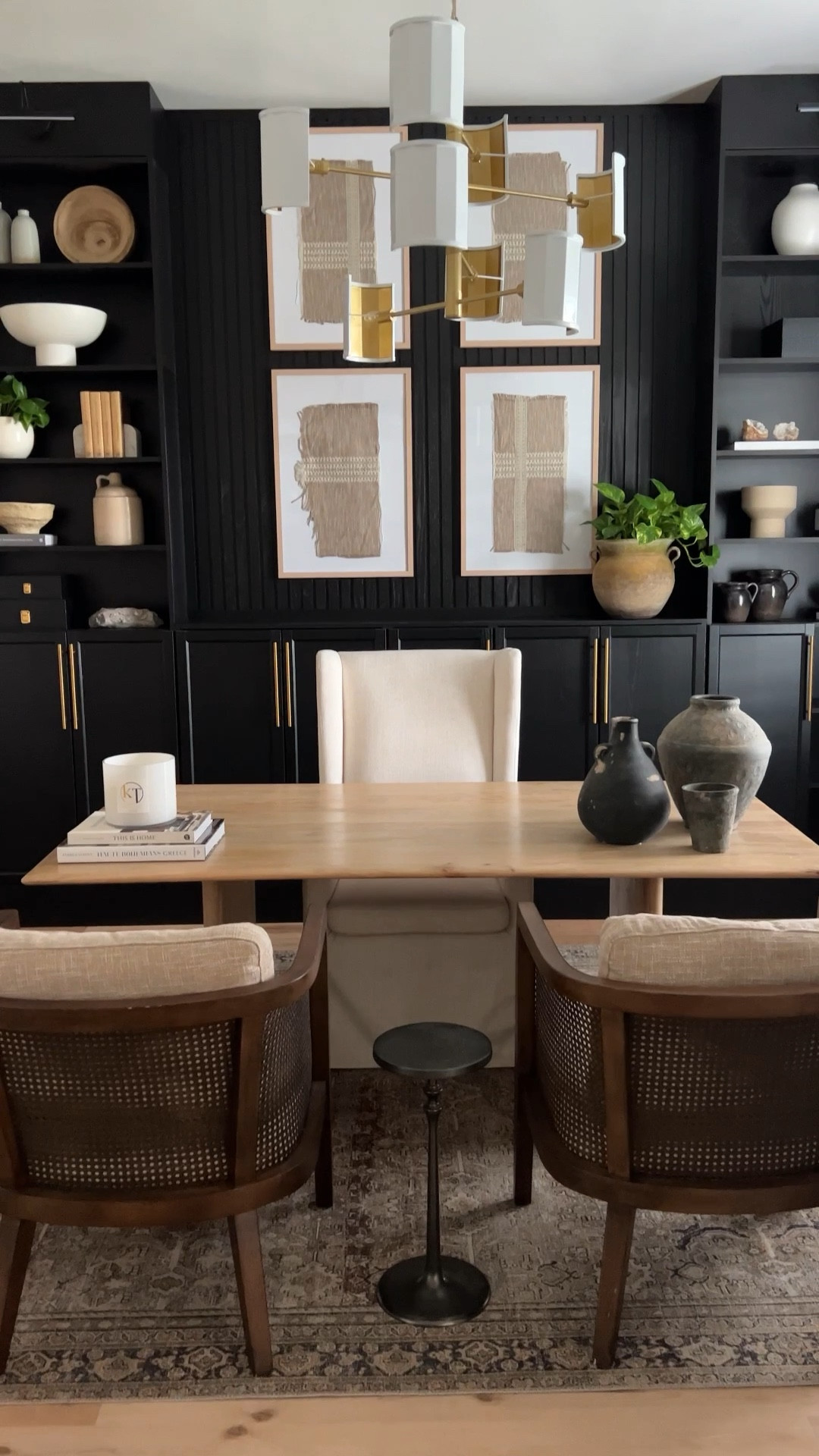 Dark moody office design with built in bookshelves and wallpaper 

#LTKFind #LTKhome #LTKunder100