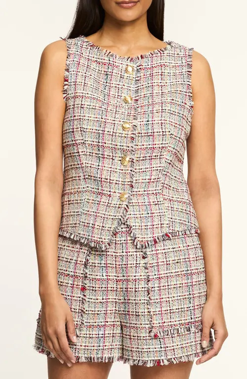 Cinq à Sept Camen Wildflower Fringe Trim Tweed Vest in Ivory Multi at Nordstrom, Size X-Large | Nordstrom