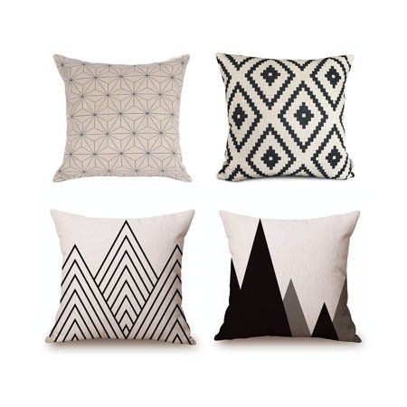 SUFAM Set of 4 Pillow Cases Farmhouse Modern Geometric Pattern Line Black and White Throw Pillowcase | Walmart (US)