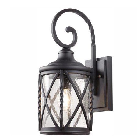 1-Light Black 18.75 in. Outdoor Wall Lantern Sconce with Seeded Glass | Walmart (US)