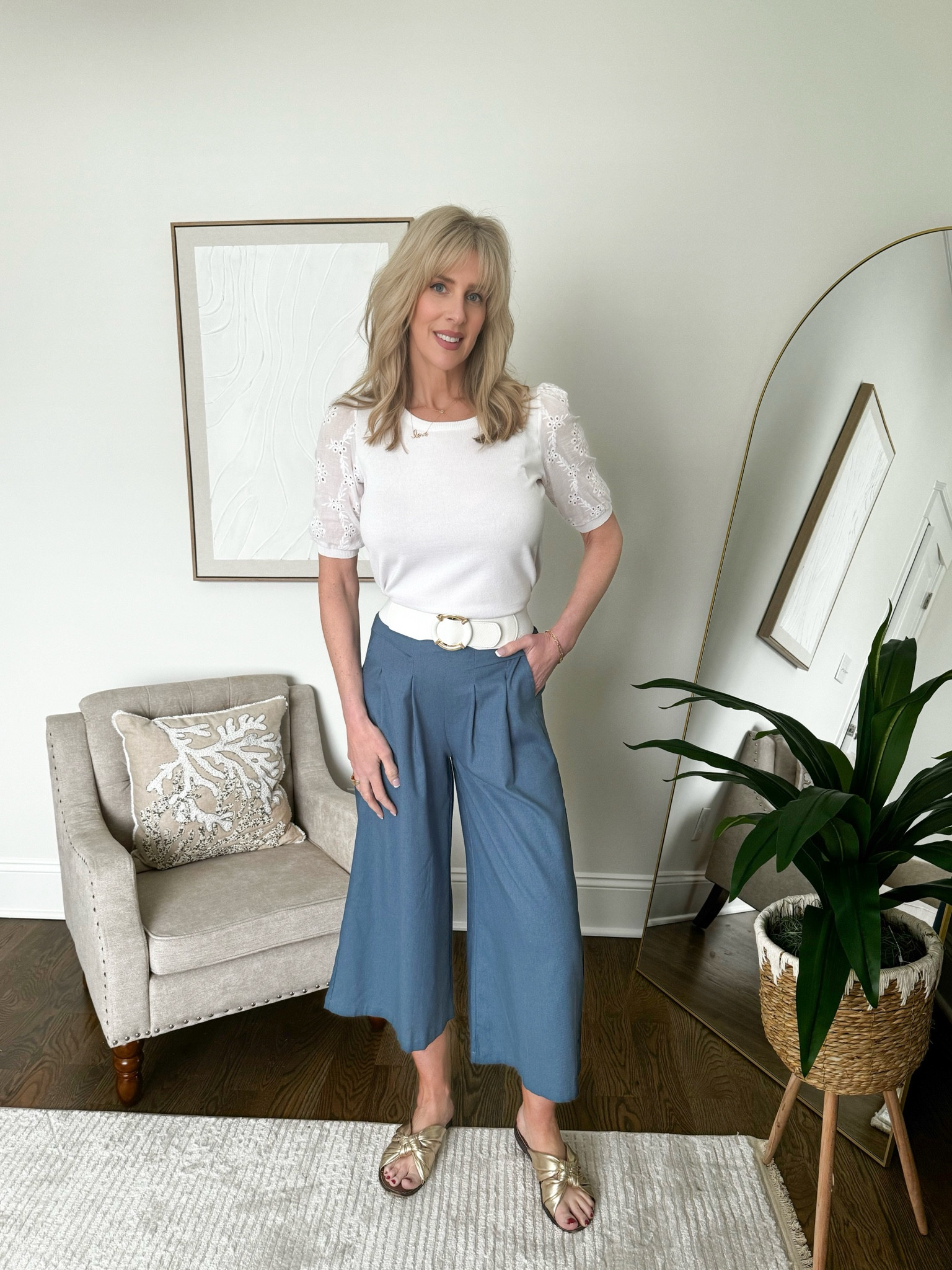 These wide leg palazzo culottes are a linen blend that have an elastic waist and pockets. 

Available in 7 colors.  Wearing size small, runs true to size.   

#LTKSeasonal #LTKover40 #LTKfindsunder50