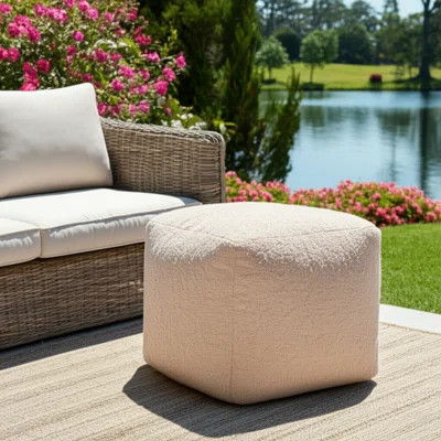 18" Taupe Polyester Cube Outdoor Pouf Ottoman | Wayfair North America