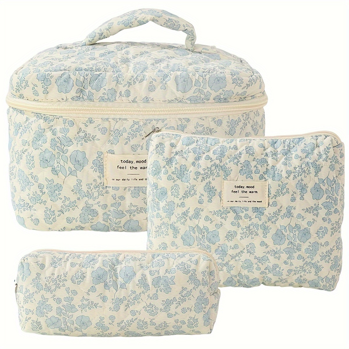 Cotton Quilted Makeup Bag Set Floral Cotton Cosmetic Bag - Temu | Temu Affiliate Program