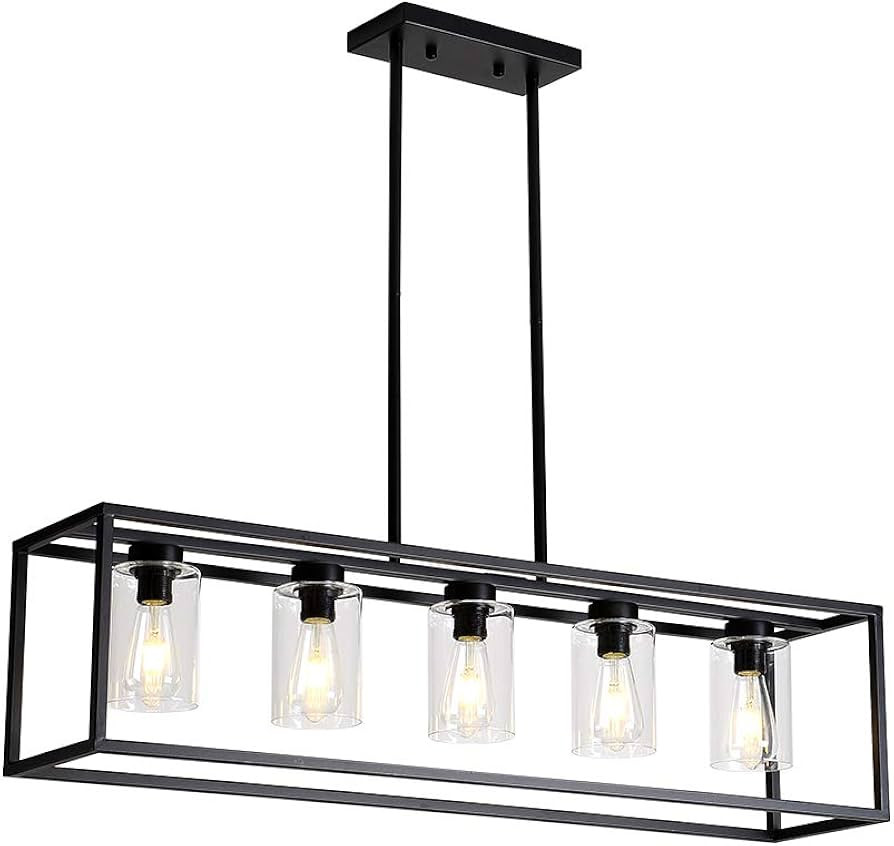 XILICON Dining Room Lighting Fixture Hanging Farmhouse Black 5 Light Modern Pendant Lighting Cont... | Amazon (US)