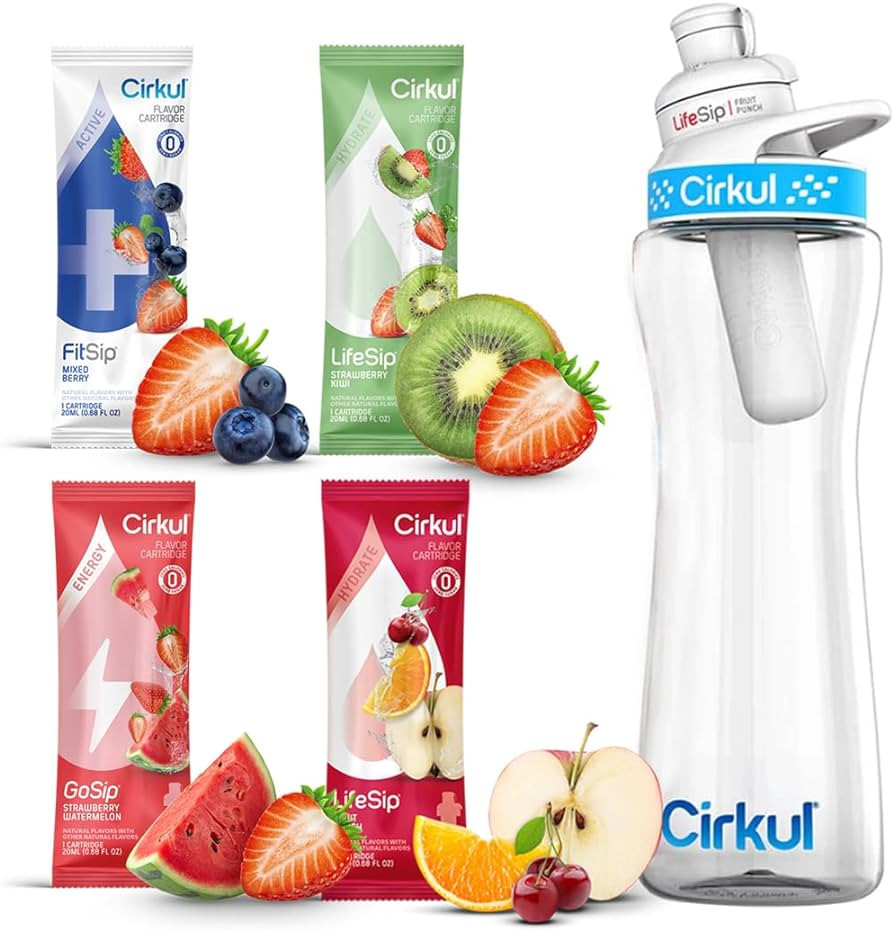 Cirkull 22 oz Plastic Water Bottle Starter Kit with Blue Lid and 4 Flavor Cartridges (Fruit Punch &  | Amazon (US)