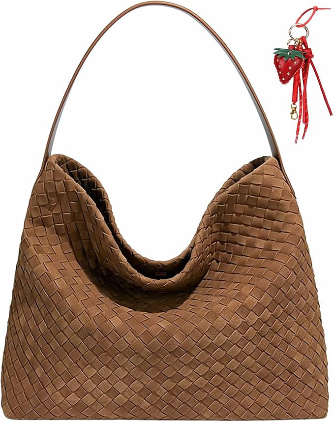 Woven Suede Shoulder Bag for Women,Suede Handbag Hobo Fashion Tote Bag Satchel for Work Weekend T... | Amazon (US)