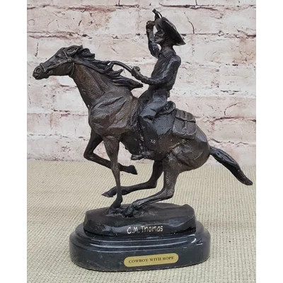 Tomasi Bronze Metal Statue Sculpture Figure On Marble Base - Ranger Western Cowboy | Wayfair North America